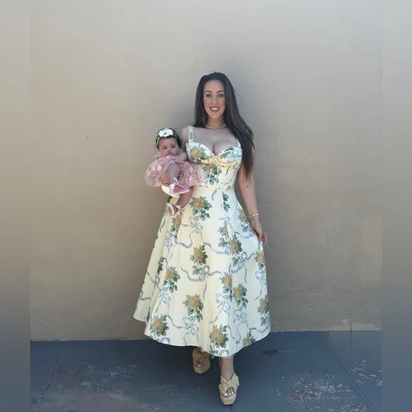 House of CB Lemon Vintage Ribbon Midi Floral Dress L+/D-cup - Picture 2 of 6